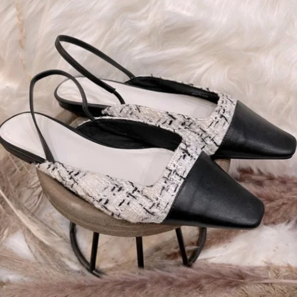 ASOS Shoes - ASOS Black and White Tweed Low-Form Slingback Ballet Flats - Size 9 US